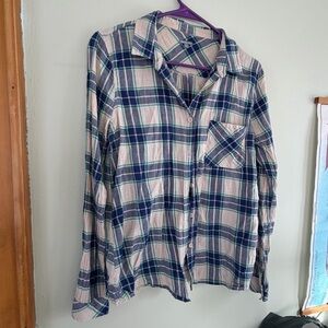 Charlotte Russe Blue and Cream Plaid Button-Up Top